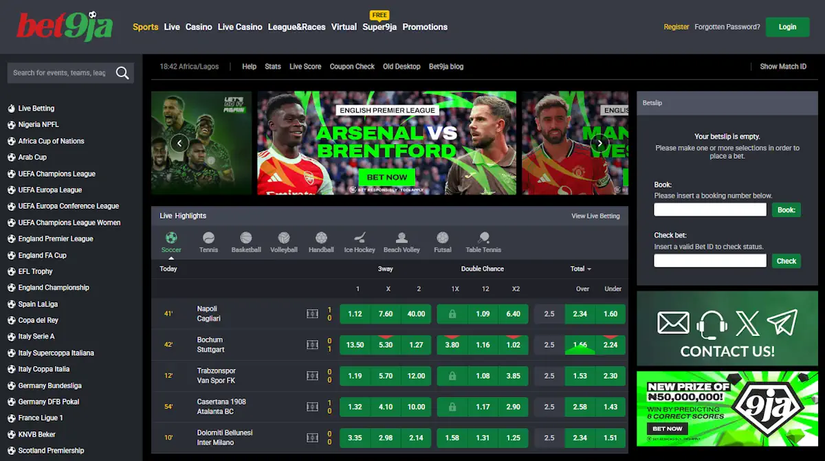 Bet9ja Sportsbook Screenshot